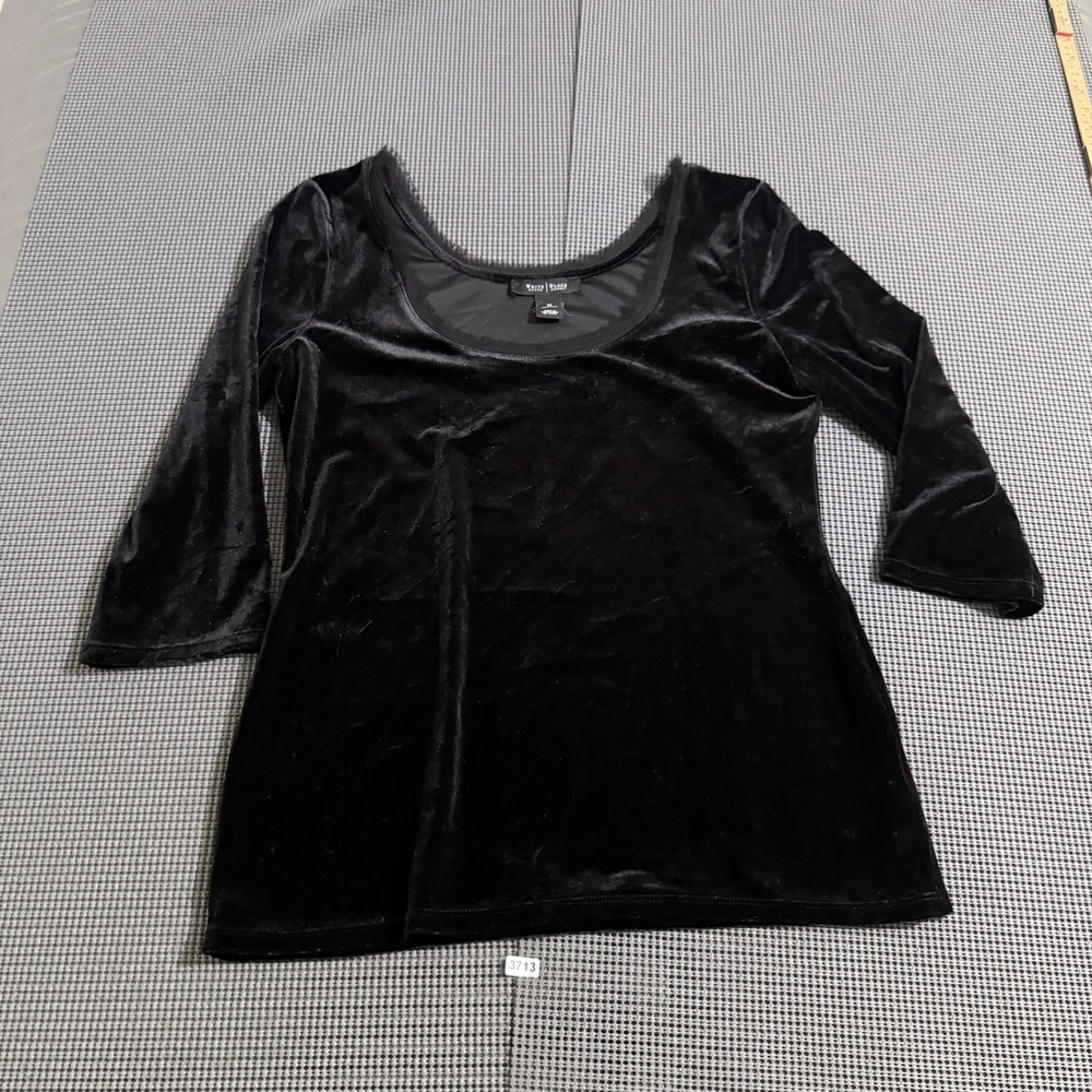 White House Black Market Womens Black Velvet Scoop Neck Long Sleeve Top Size M